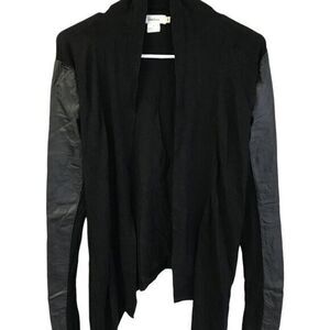 Neiman Marcus Women's Black Genuine Leather Sleeve Cardigan Size M Open Front